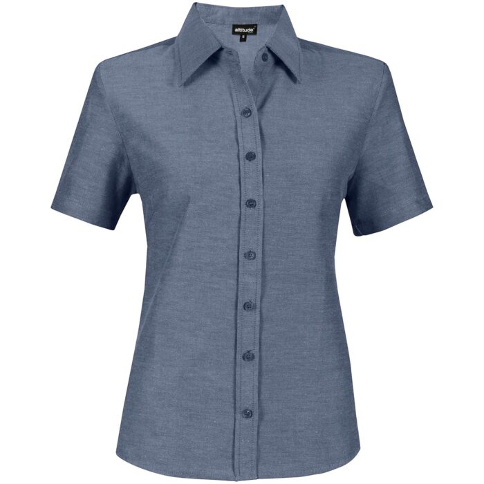 Ladies Short Sleeve Oxford Shirt - Navy - Image 2
