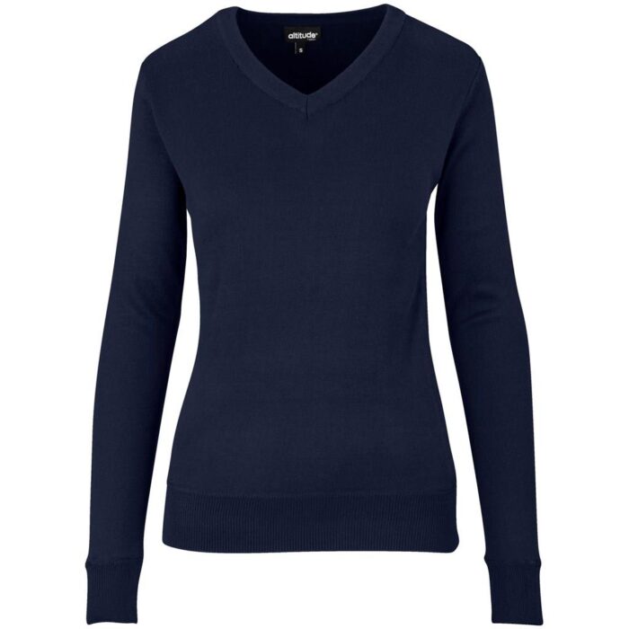 Ladies Long Sleeve Peru V-Neck Jersey - Navy - Image 2