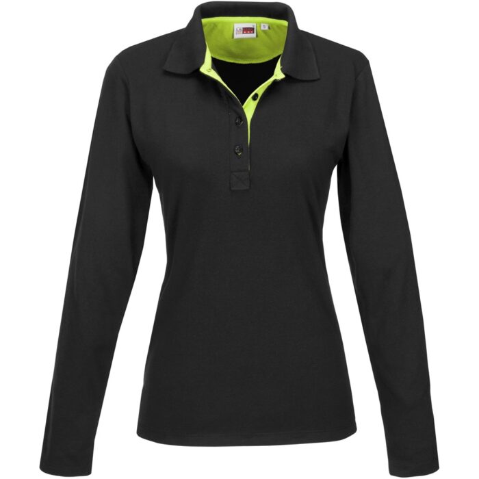 Ladies Long Sleeve Solo Golf Shirt - Lime - Image 2