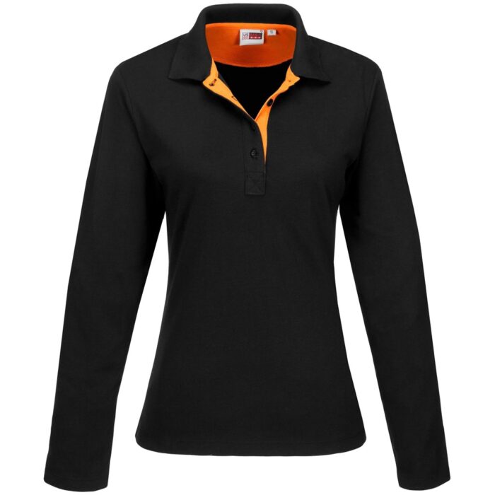 Ladies Long Sleeve Solo Golf Shirt - Orange - Image 2