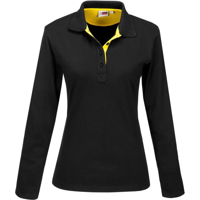 Ladies Long Sleeve Solo Golf Shirt - Yellow - Image 2