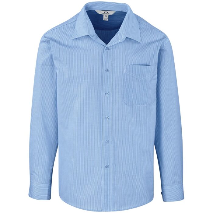 Mens Long Sleeve Micro Check Shirt - Light Blue - Image 2