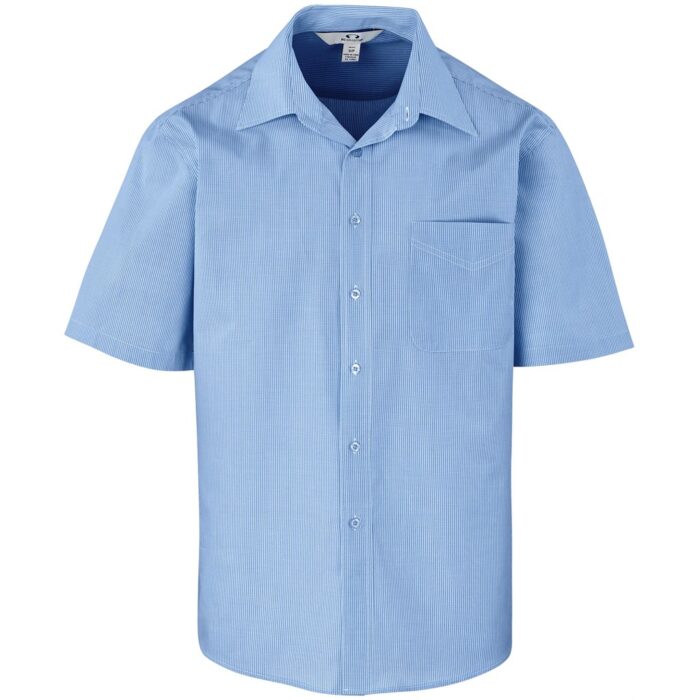 Mens Short Sleeve Micro Check Shirt - Light Blue - Image 2